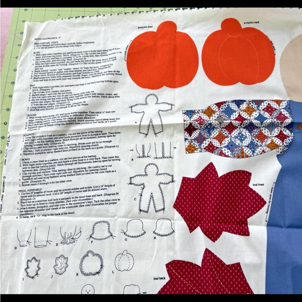 Vintage Cranston Cut & Sew Scarecow Autumn Fall Crow Door Decor Fabric Panel - Picture 6 of 8